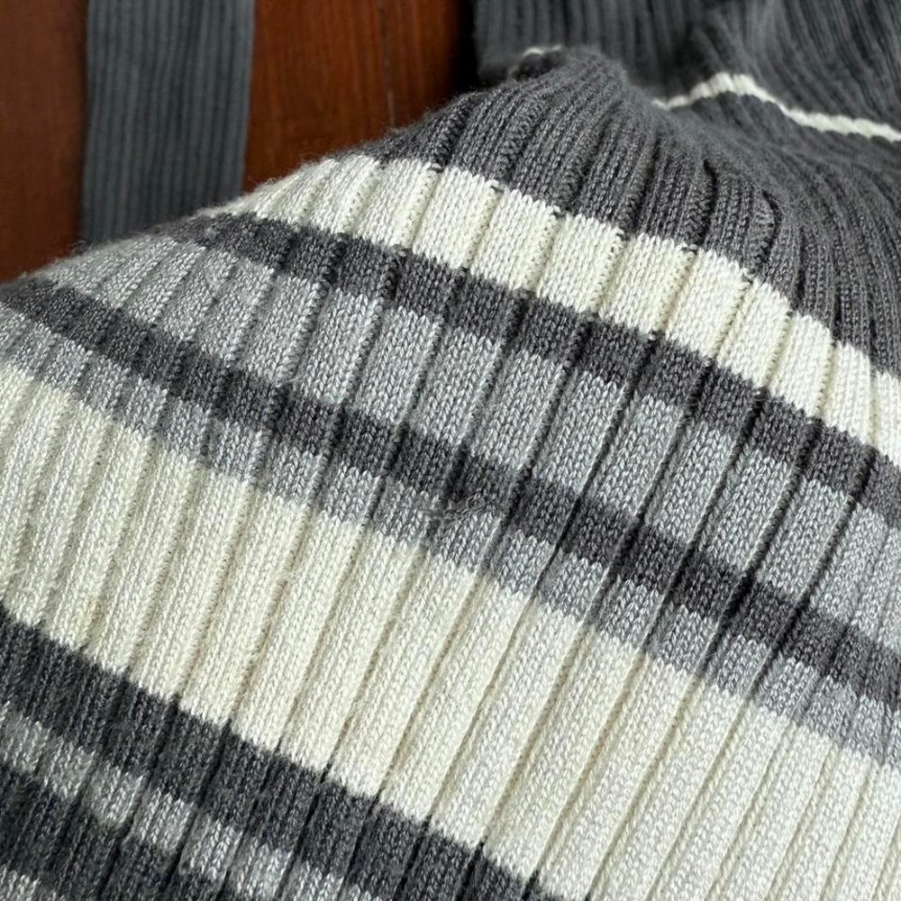 Gray and Cream‎ Striped Off the Shoulder Dress - Picture 8 of 8